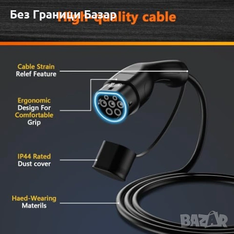 Нов Кабел за електромобил Type 2 to Type 2 32A 7.2kW 5 метра за EV и хибридни коли, снимка 5 - Друга електроника - 54059263