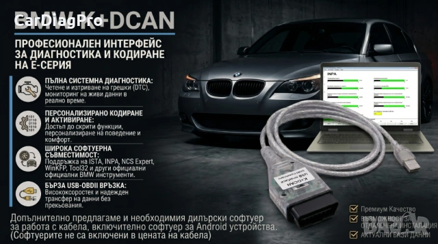 Професионален K+DCAN кабел за BMW диагностика ISTA / INPA