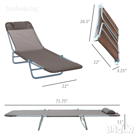 Сгъваем шезлонг Outsunny кафяв, снимка 7 - Градински мебели, декорация  - 55005356