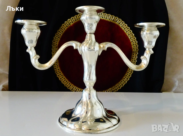 Посребрен троен свещник тройка WMF,800 гр.,Art Nouveau. 