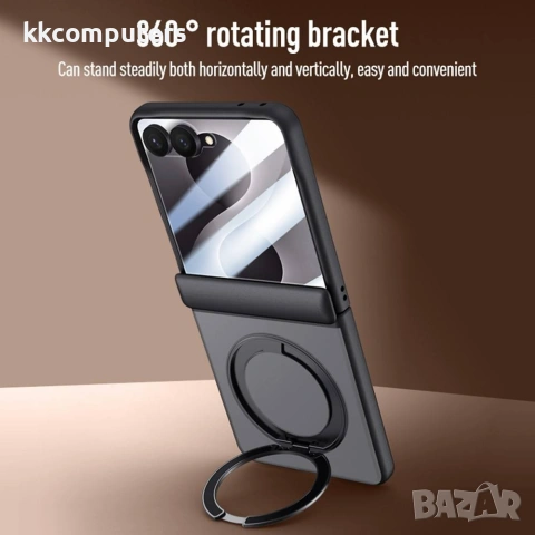 За Samsung Galaxy Z Flip8 Магнитен PC TPU Калъф със Стойка 360°, Матов Гръб и Скрийн Протектор от За, снимка 7 - Калъфи, кейсове - 55198497
