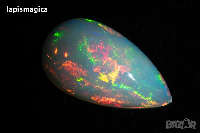 Естествен етиопски опал 3.74ct капка кабошон, снимка 3 - Други - 54371095