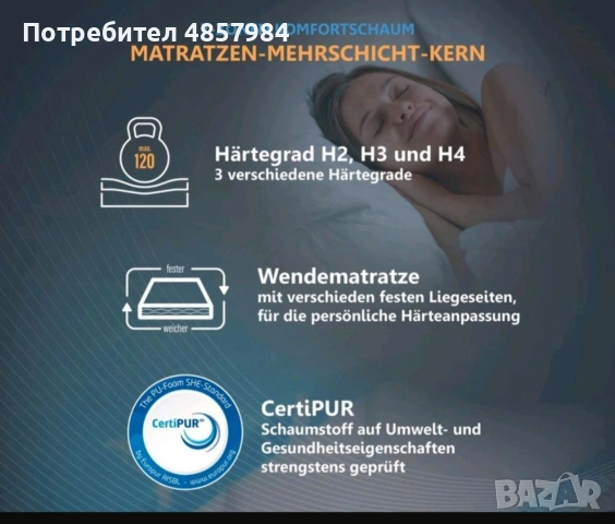 Луксозен ортопедичен гел матрак 180×200 см (H3/H4, височина 25 см) – Като нов!, снимка 5 - Матраци - 54934613