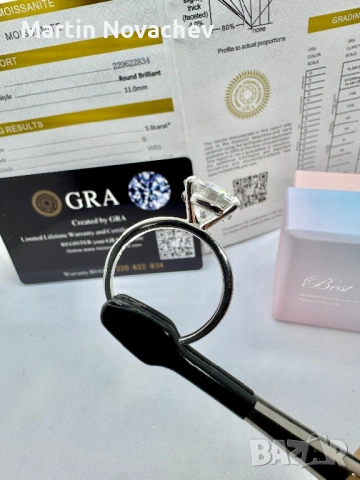 Сребърен пръстен с мойсанит (Диамант) 5 карата, снимка 10 - Пръстени - 54117262