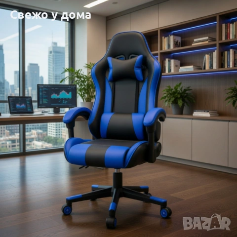 НОВ МОДЕЛ Ергономичен офис и геймърски син стол – Максимален комфорт за гърба и врата, регулируем