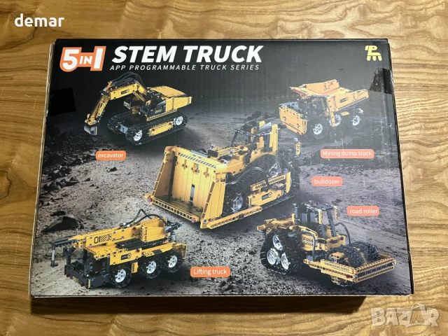 Комплект 5 в 1 STEM строителни играчки, багер, кран, камион, булдозер, снимка 8 - Коли, камиони, мотори, писти - 54326780