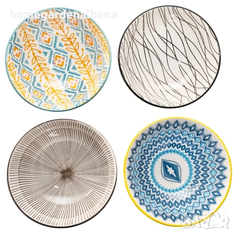 Комплект 4 керамични купички – Микс дизайни | 12 см | Стилен подарък