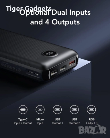 VEGER V3008 Power Bank 30000mAh – външна батерия с LED дисплей, 20W PD и QC 3.0 fast charge, снимка 4 - Друга електроника - 54522994