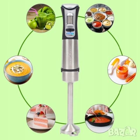 Безжичен ръчен пасатор Profi Cook, инокс, 200 W, батерия 2000 mAh, размери 6x40x6 см, снимка 2 - Чопъри и пасатори - 54777304