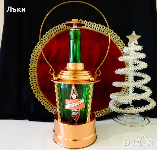 Медна поставка за бутилка,музикална латерна Reuge. 