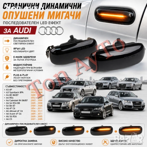 Страничен Опушен Динамичен LED Мигач За Ауди Audi E8 одобрен, снимка 2 - Аксесоари и консумативи - 54922515