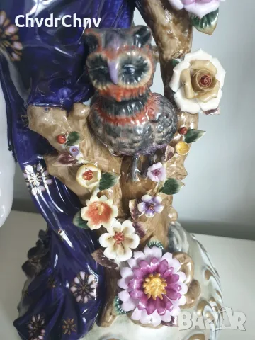Meissen фигура 49см-2,4кг/еротика/Майсен порцеланова статуетка на момиче с цветя и бухал, снимка 12 - Статуетки - 55606482