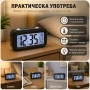 Настолен LED дигитален часовник с термометър аларма постоянно светещ в тъмното на батериии, снимка 7
