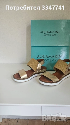 Златисти кожени сандали Aquamarin , снимка 3 - Сандали - 55174368