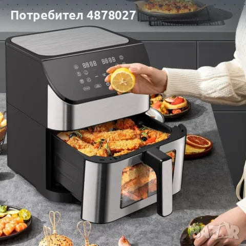 Фритюрник с горещ въздух 8L 1800W с 11 програми, LCD дисплей, таймер и прозорец за наблюдение, снимка 4 - Фритюрници - 55501587
