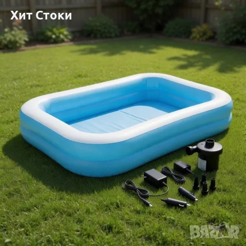 Надуваем семеен басейн 200x150 см + компактна електрическа помпа