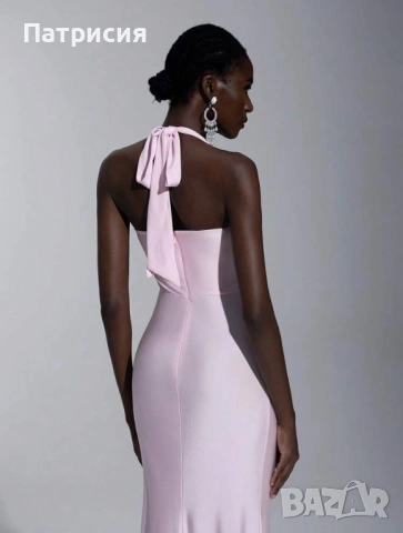 Чисто нова Елегантна, официална, дълга розова рокля с цепка, размер L  Л, еластан, за бал или сватба, снимка 7 - Рокли - 54220312