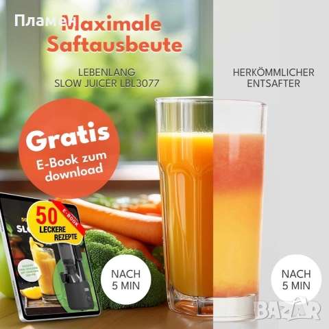 LEBENLANG Slow Juicer LBL3077 – Студено пресоваща сокоизстисквачка – НОВА, само разопакована, снимка 10 - Сокоизстисквачки и цитрус преси - 55075475