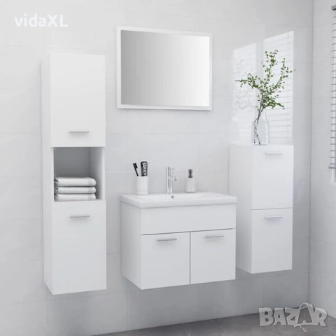 vidaXL Комплект мебели за баня, бял, инженерно дърво(SKU:3071360), снимка 2 - Шкафове - 54182846