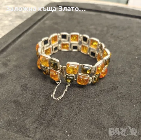 Сребърна гривна с кехлибар - 37.50 гр., снимка 2 - Гривни - 55342557