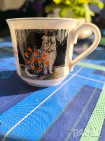 порцеланова чаша за кафе Villeroy boch с котка