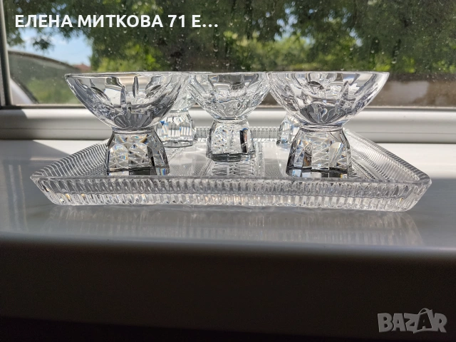 Комплект от 5 бр.малки кристални чашки с масивно столче +кристален поднос, снимка 10 - Чаши - 54812804