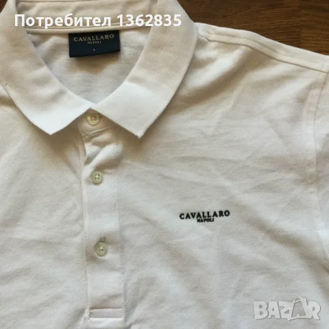 НОВА оригинална мъжка памучна бяла поло тениска с яка CAVALLARO NAPOLI размер L от Италия, снимка 8 - Тениски - 55559602