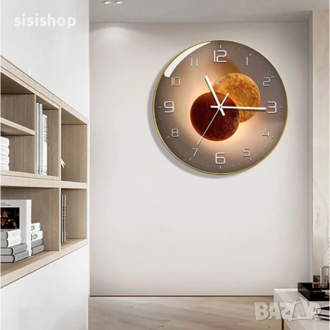 Модерен стенен часовник с фазите на луната – безшумен механизъм и елегантен дизайн 4446, снимка 4 - Стенни часовници - 53978546