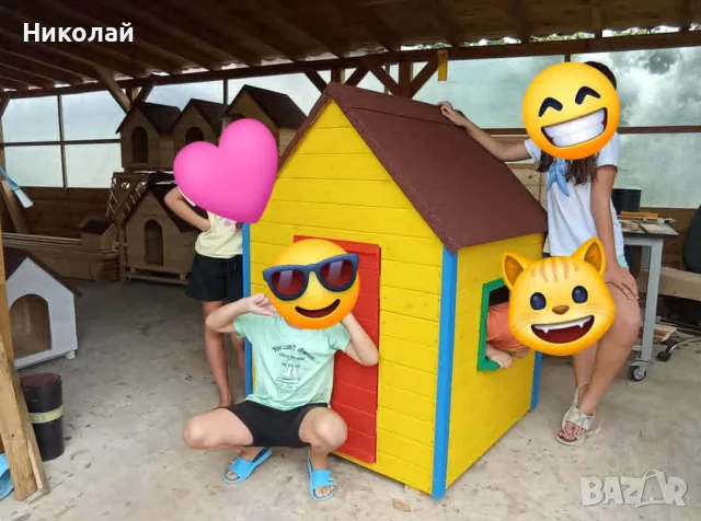Детска дървена къща за двор градина , къщичка за деца от дърво за игра