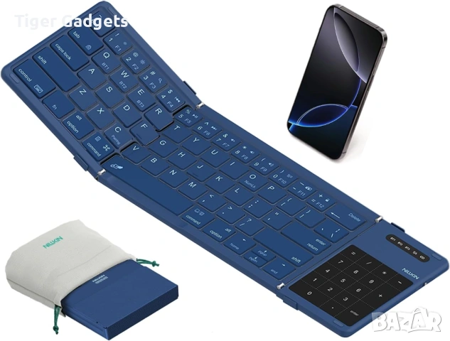 Сгъваема Bluetooth клавиатура Nillkin с тъчпад и цифров блок, Deep Sea Blue
