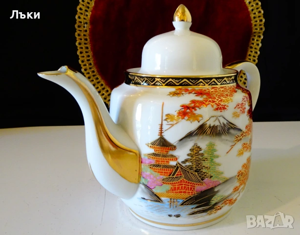 Чайник,кана японски порцелан Satsuma Kazan,злато. , снимка 2 - Антикварни и старинни предмети - 54151646