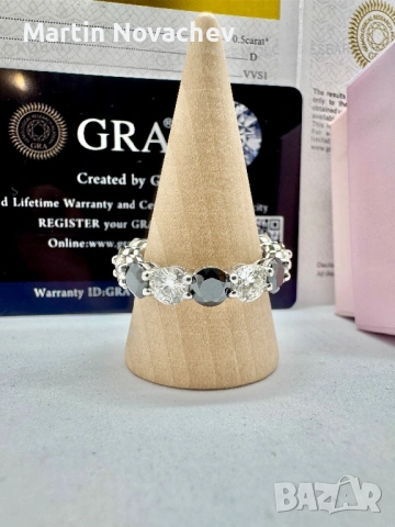 Сребърен пръстен с мойсанит (Диамант) 7.5 карата, снимка 3 - Пръстени - 54343490