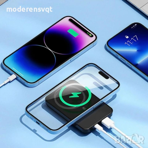 Външна батерия, 5000 mAh, 22.5W, Безжична, Черна, снимка 5 - Външни батерии - 54256069