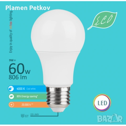 MITEA Lighting 51012 - LED крушка E27, 9W, A60, 4000K, 220-240V