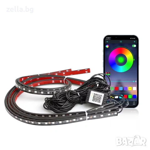 RGB LED комплект за подсветка на автомобил – 4 ленти, 12V, Bluetooth управление и музикален 10329