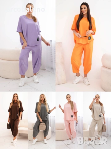 Дамски памучен комплект блуза + панталон, 13цвята 