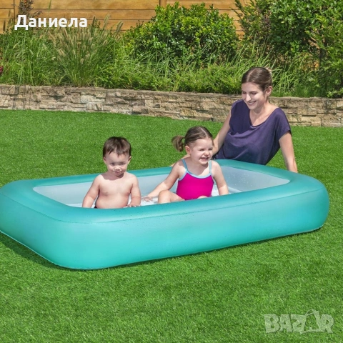 Детски правоъгълен надуваем басейн 165x104x25 см – меко дъно и безопасни клапани, снимка 3 - Други стоки за дома - 54958262