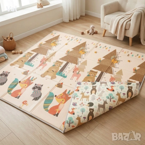 Двулицев образователен детски килим Горски животни 180 х 200 см - водоустойчив, сгъваем, снимка 6 - Килими - 53991823