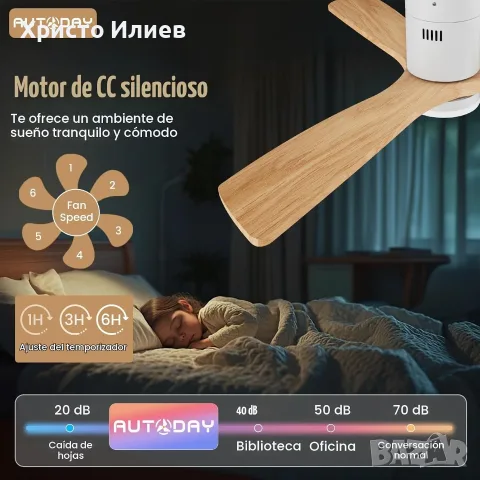 LED Таванен вентилатор с лампа 24W и дистанционно 132cm, снимка 5 - Лампи за таван - 55441780