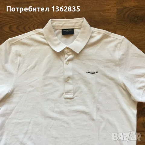 НОВА оригинална мъжка памучна бяла поло тениска с яка CAVALLARO NAPOLI размер L от Италия, снимка 5 - Тениски - 55559602