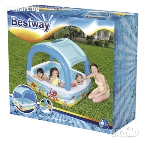 Детски басейн със сенник BESTWAY 140х140х114 см, снимка 2 - Надуваеми играчки - 54971336