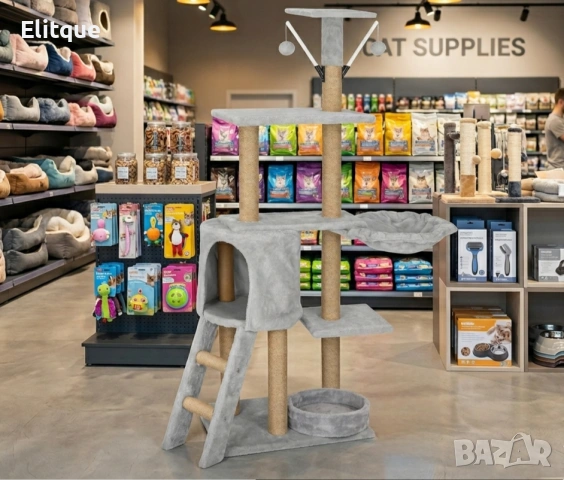 Голяма катерушка за котки XL 127 см – Драскалка с къщичка, легла и 5 нива