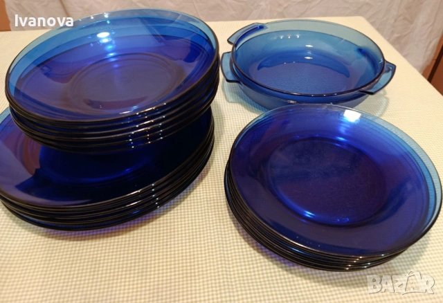 Стъклен сервиз за хранене кобалтово синьо SM BRAZIL, снимка 2 - Сервизи - 54232229