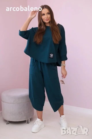 Дамски комплект от две части памучен суичър + панталон, 13цвята , снимка 11 - Комплекти - 46860411