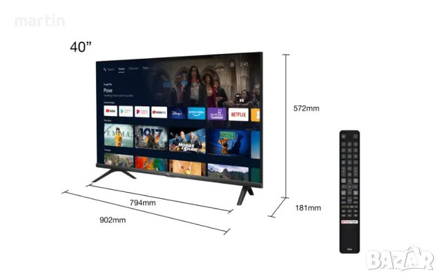 Телевизор TCL LED 40S6200, 40" (101 см), Smart Android TV, Full HD, снимка 3 - Телевизори - 55467271