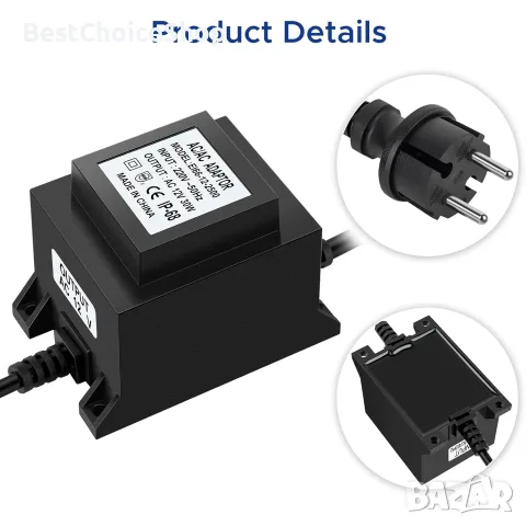 трансформатор 230V към 24V, AC/AC, 30W, IP68 водоустойчив захранващ блок - 30W