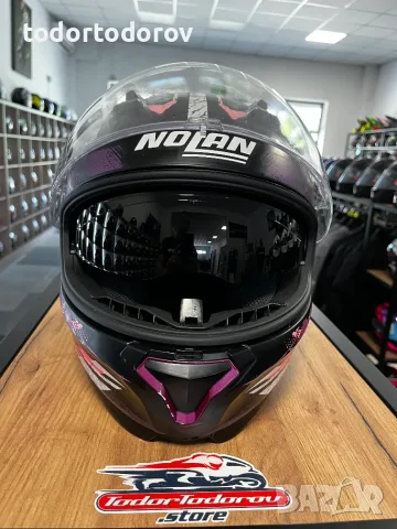 Мото каска за мотор NOLAN N87 DESTINY PINK ,S 55-56см., вградени очила,плака 252.30 лв. / 129 €, снимка 5 - Аксесоари и консумативи - 55493482