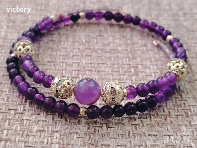 ✨ Amethyst Aura ✨ Ръчно изработена гривна с естествен аметист, снимка 2 - Гривни - 54093829