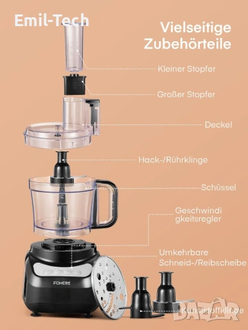 Нов кухненски робот FOHERE 2.1L 500W + подаръци, снимка 2 - Кухненски роботи - 54454890