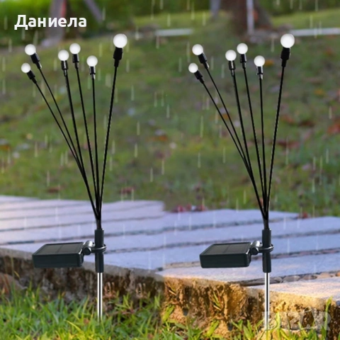 Соларни градински лампи "Светулки" 6 LED, комплект 2 броя - Топла бяла светлина, IP65, до 15 часа , снимка 4 - Декорация за дома - 54837264